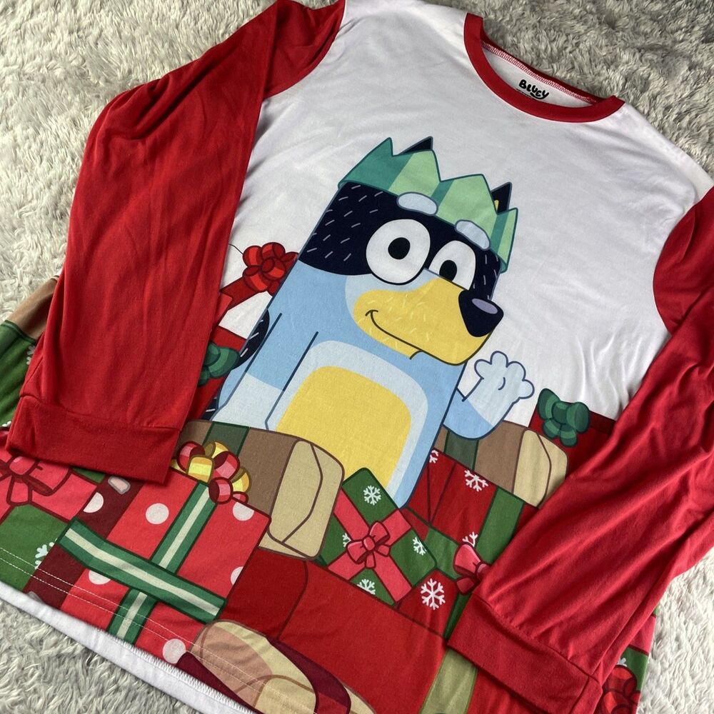 Bluey Shirt Mens Extra Large White Red Dad Bandit Father Christmas Holiday